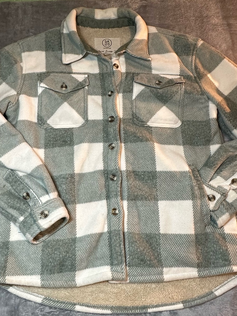 Sage Collective Plaid Sherpa Lined Fleece Shacket Jacket, size M